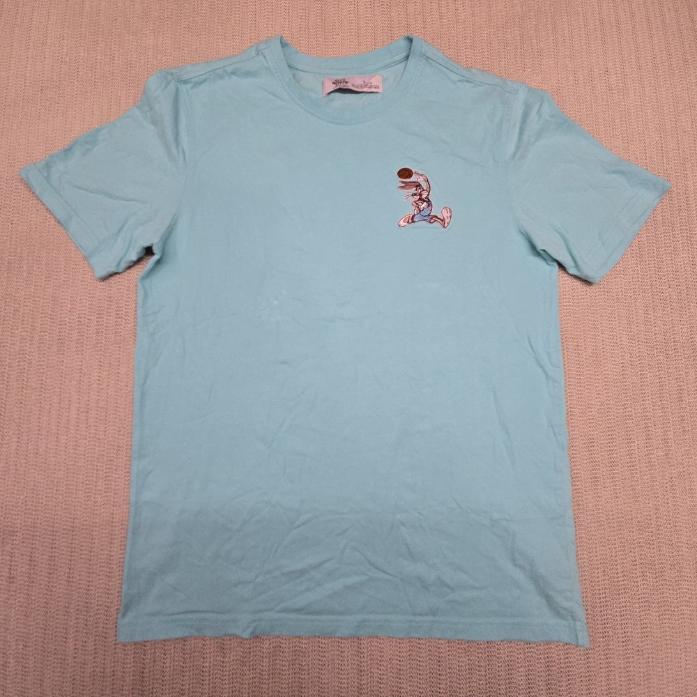 Vintage Space Jam Shirt Mens Large Blue Bugs Bunny Embroidered Basketball Tee
